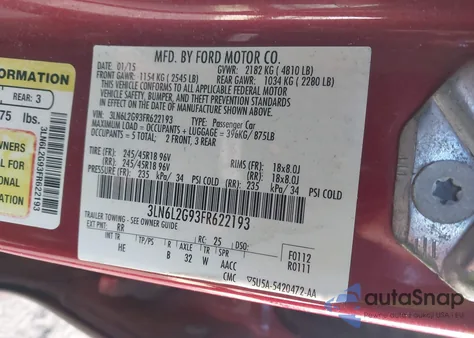 2015 Lincoln Mkz из США, поврежденный, VIN 3LN6L2G93FR622193